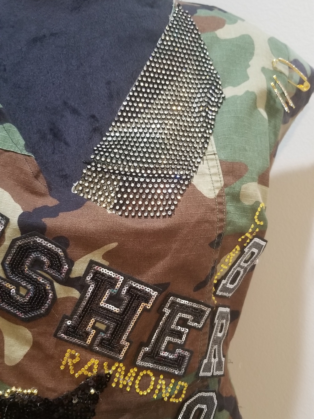 Embellished Camo Patchwork Top with 'USHER' And CHRIS BROWN CONCERT Graphic - Picture 2 of 5